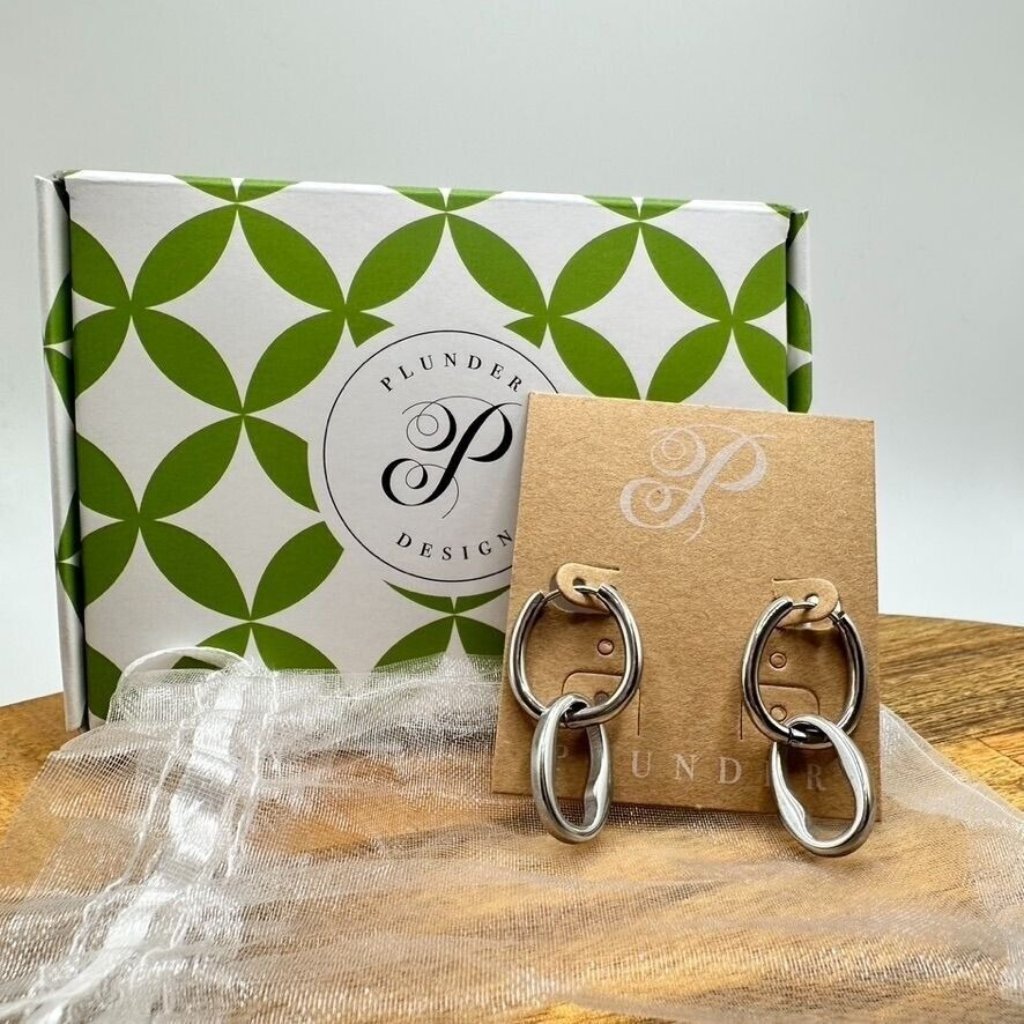 Plunder Design Annalise Earrings Double Hoop Silver Tone Minimalist Chic Modern 18$
